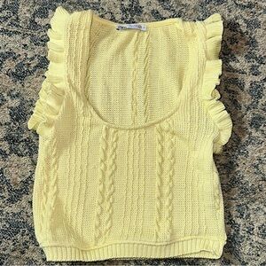 Zara yellow ruffled cable knit top